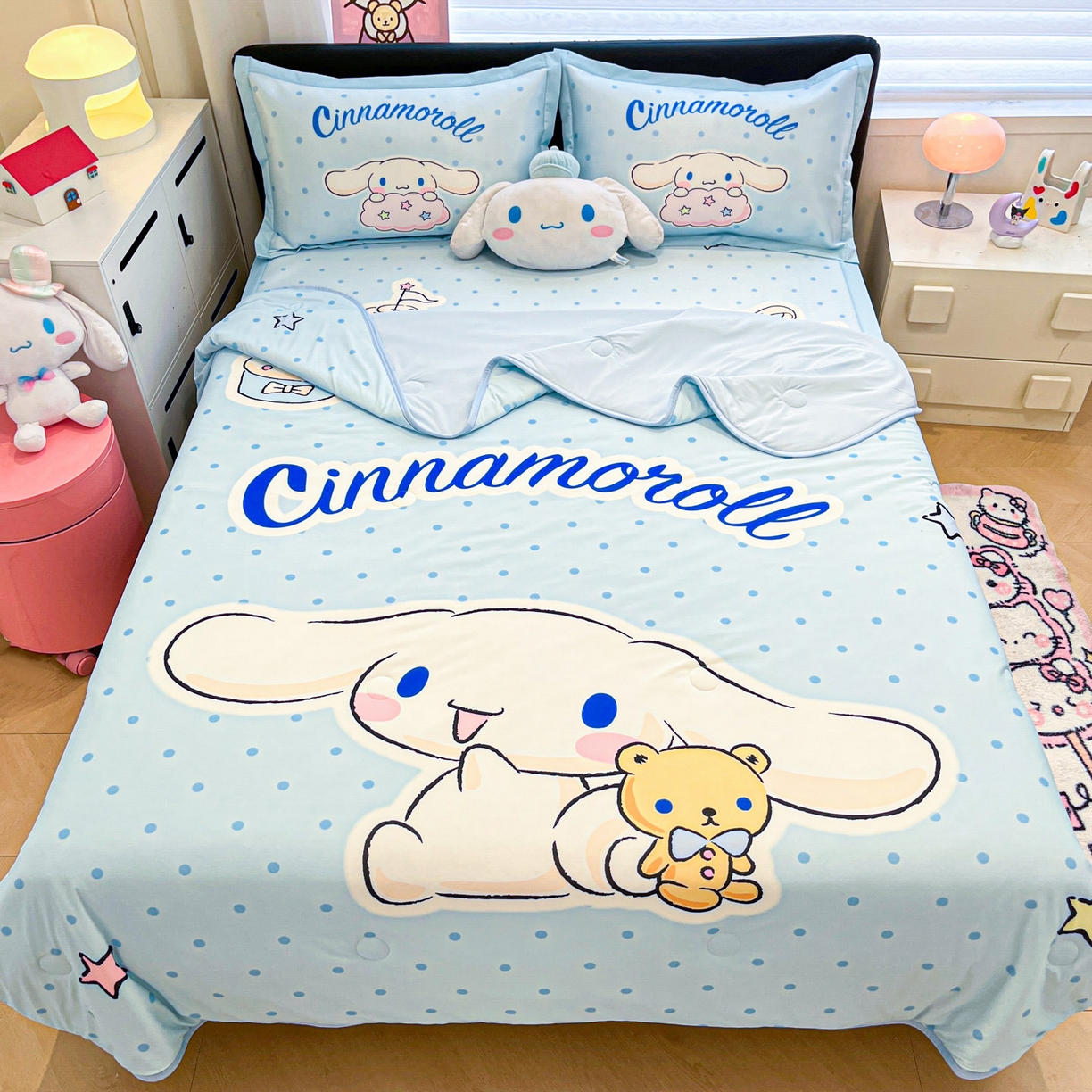 91家纺网 家纺一手货源 找家纺 暮思家居 2026新款正版授权A类大版数码印花三丽鸥1200D冰丝凉席可组合仿锦氨夏被 平铺款-小熊玉桂狗