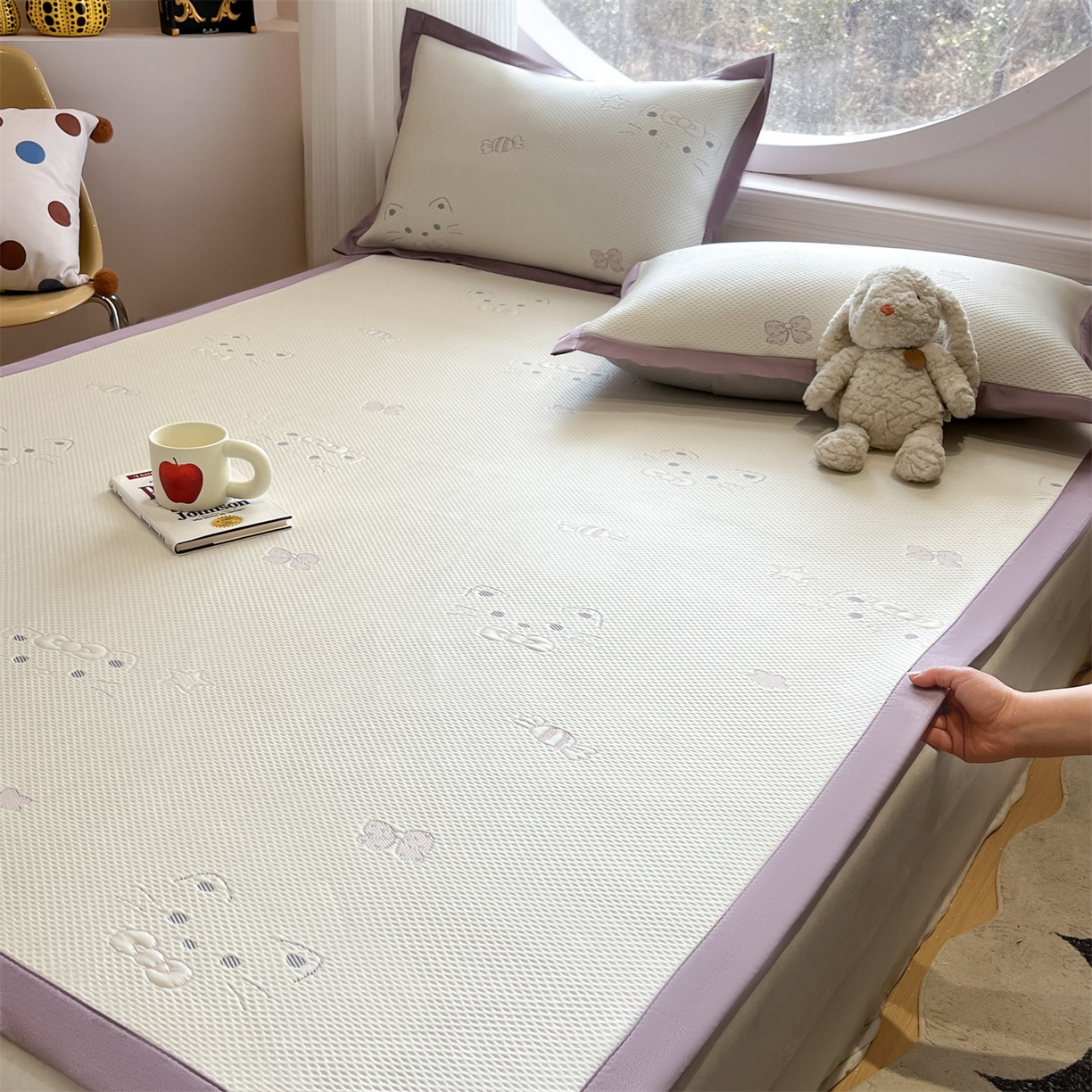 91家纺网 家纺一手货源 找家纺 天之澜家纺 2026新款PE凉豆豆凉席小红书热卖款A类冰豆豆凉席三件套可水洗豆豆凉席-床席款 小喵喵