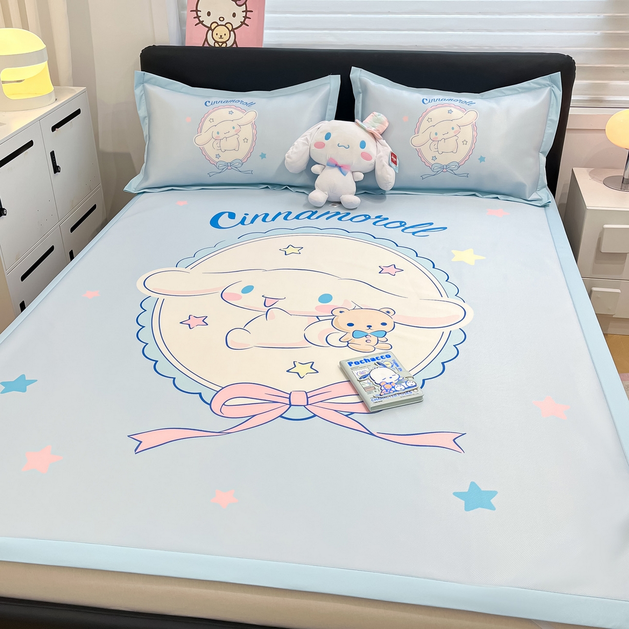 91家纺网 家纺一手货源 找家纺 暮思家居 2026新款正版授权A类大版数码印花三丽鸥1200D冰丝凉席可组合仿锦氨夏被 平铺款-幸福大耳狗