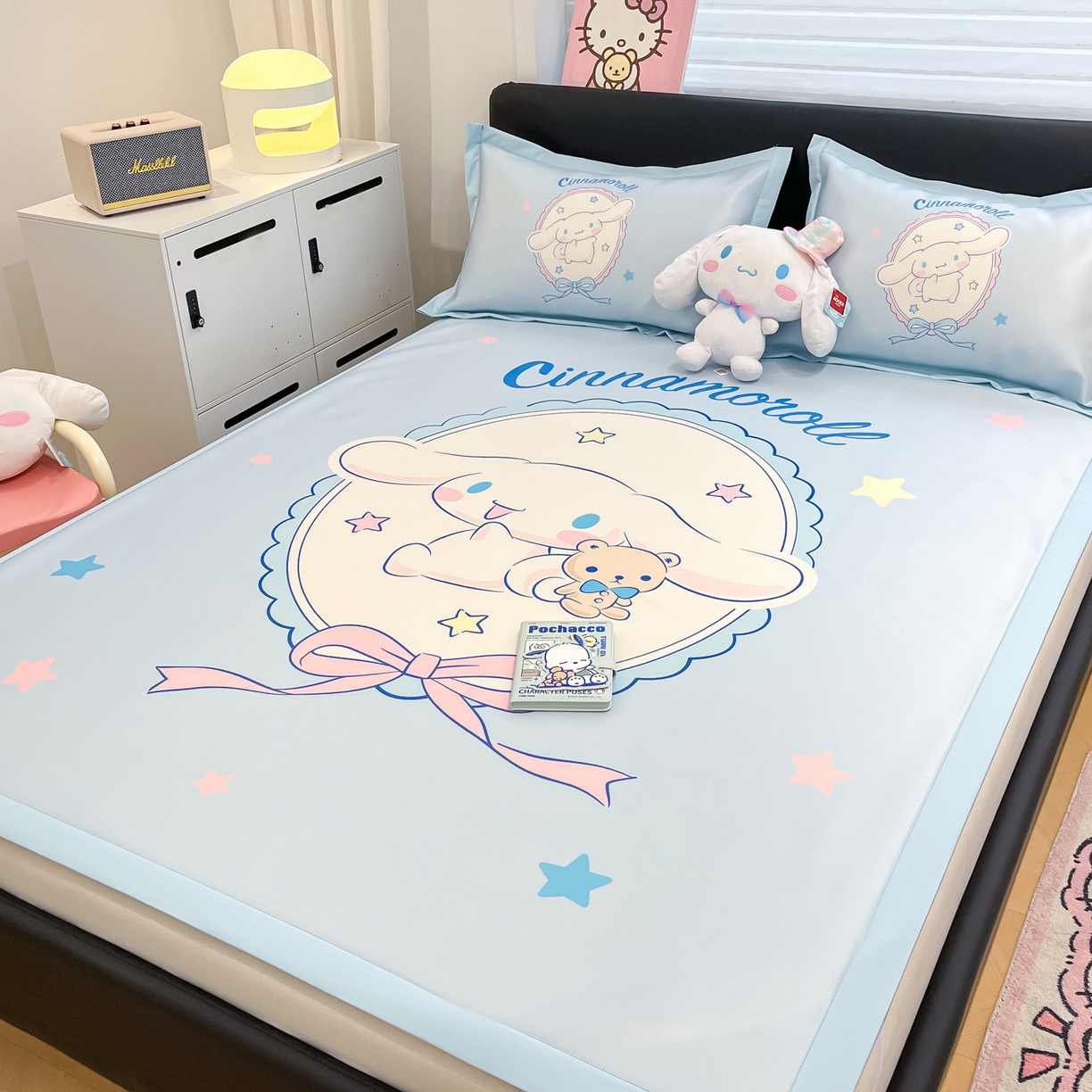 91家纺网 家纺一手货源 找家纺 暮思家居 2026新款正版授权A类大版数码印花三丽鸥1200D冰丝凉席可组合仿锦氨夏被 平铺款-幸福大耳狗