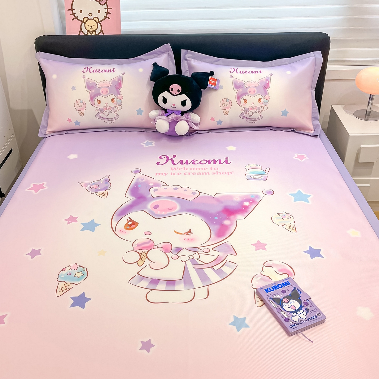 91家纺网 家纺一手货源 找家纺 暮思家居 2026新款正版授权A类大版数码印花三丽鸥1200D冰丝凉席可组合仿锦氨夏被 平铺款-炫彩库洛米