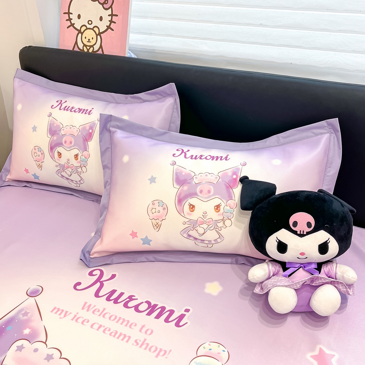 91家纺网 家纺一手货源 找家纺 暮思家居 2026新款正版授权A类大版数码印花三丽鸥1200D冰丝凉席可组合仿锦氨夏被 平铺款-炫彩库洛米