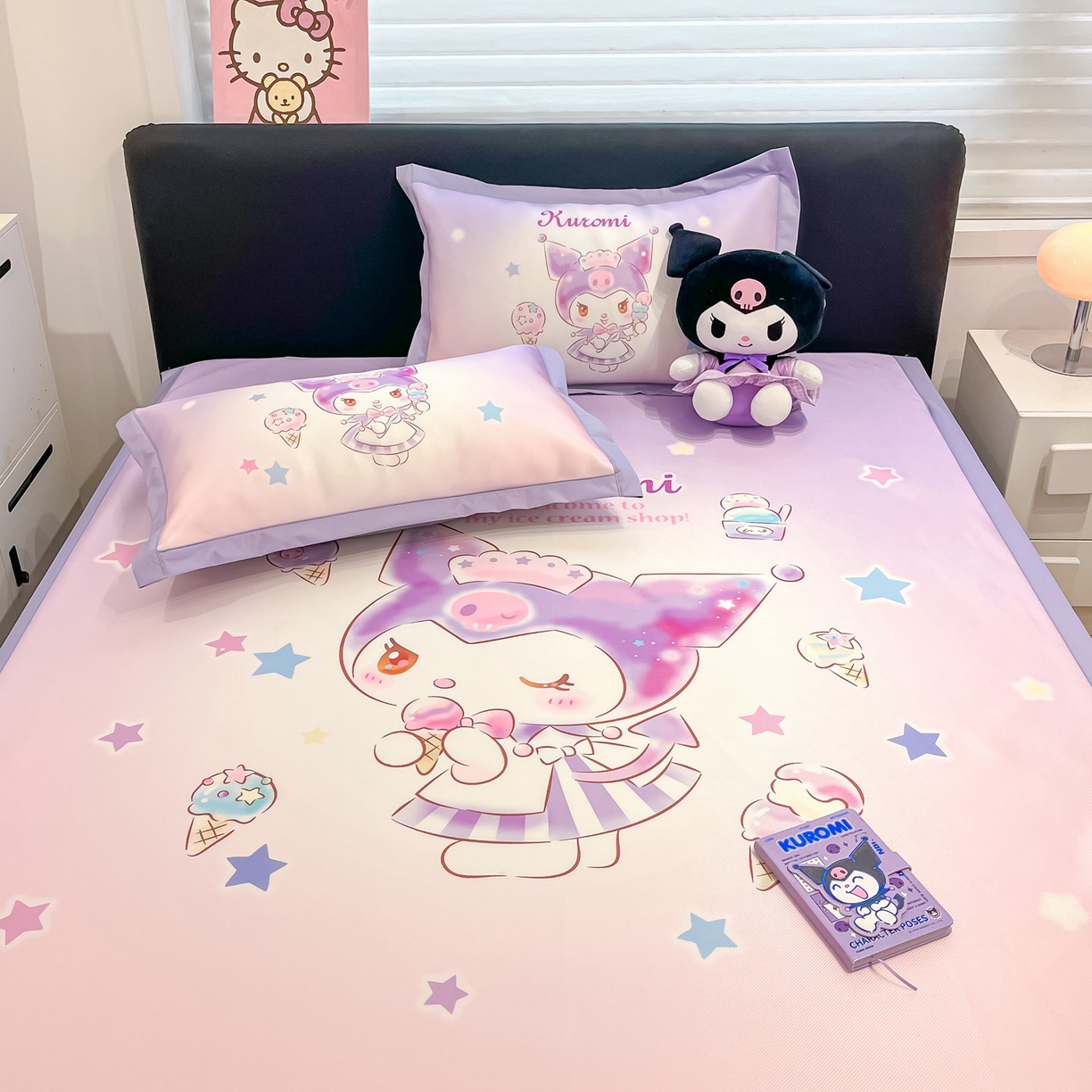 91家纺网 家纺一手货源 找家纺 暮思家居 2026新款正版授权A类大版数码印花三丽鸥1200D冰丝凉席可组合仿锦氨夏被 平铺款-炫彩库洛米