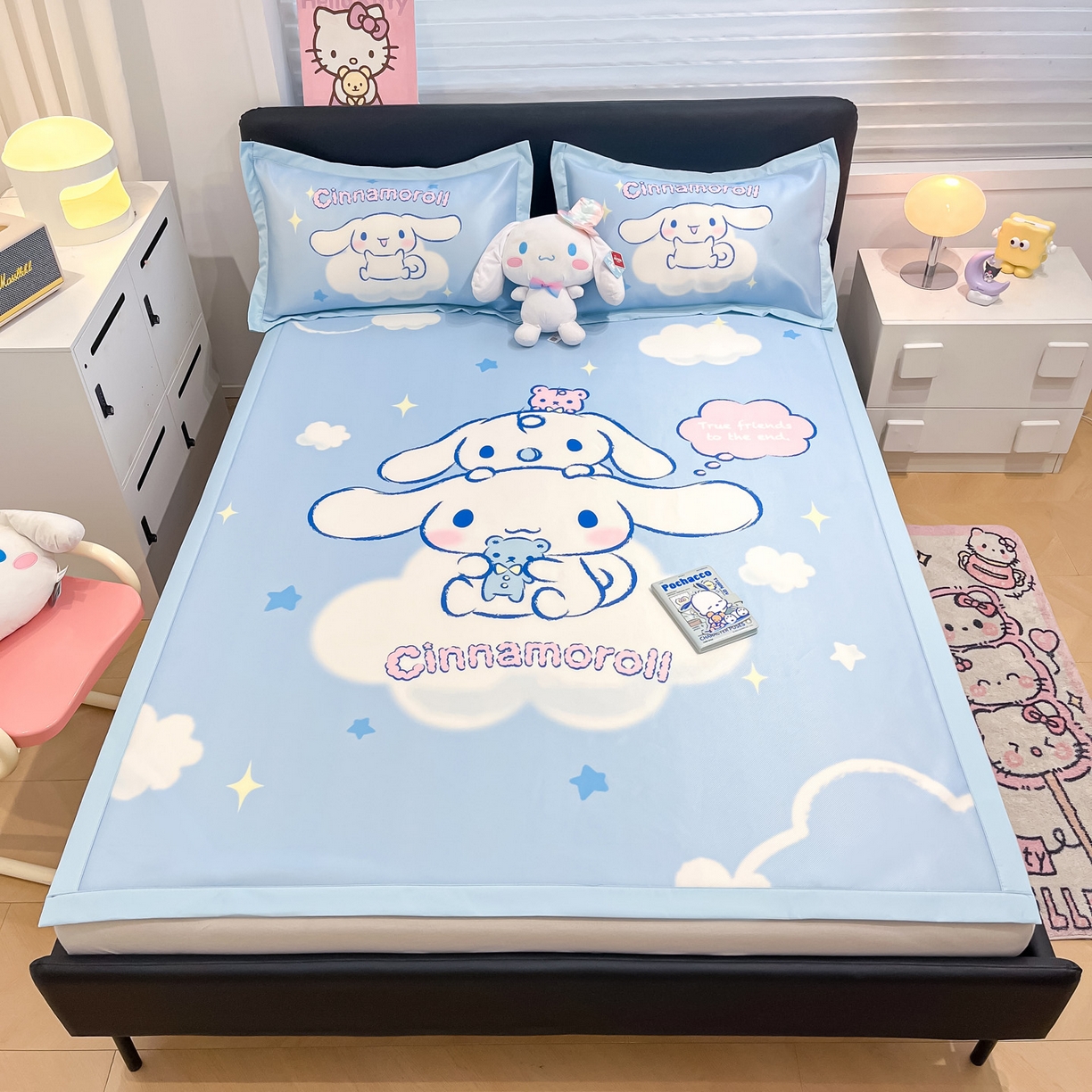 91家纺网 家纺一手货源 找家纺 暮思家居 2026新款正版授权A类大版数码印花三丽鸥1200D冰丝凉席可组合仿锦氨夏被 平铺款-云朵玉桂狗