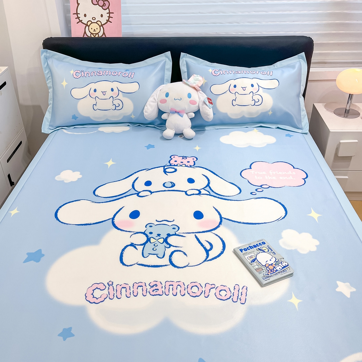 91家纺网 家纺一手货源 找家纺 暮思家居 2026新款正版授权A类大版数码印花三丽鸥1200D冰丝凉席可组合仿锦氨夏被 平铺款-云朵玉桂狗