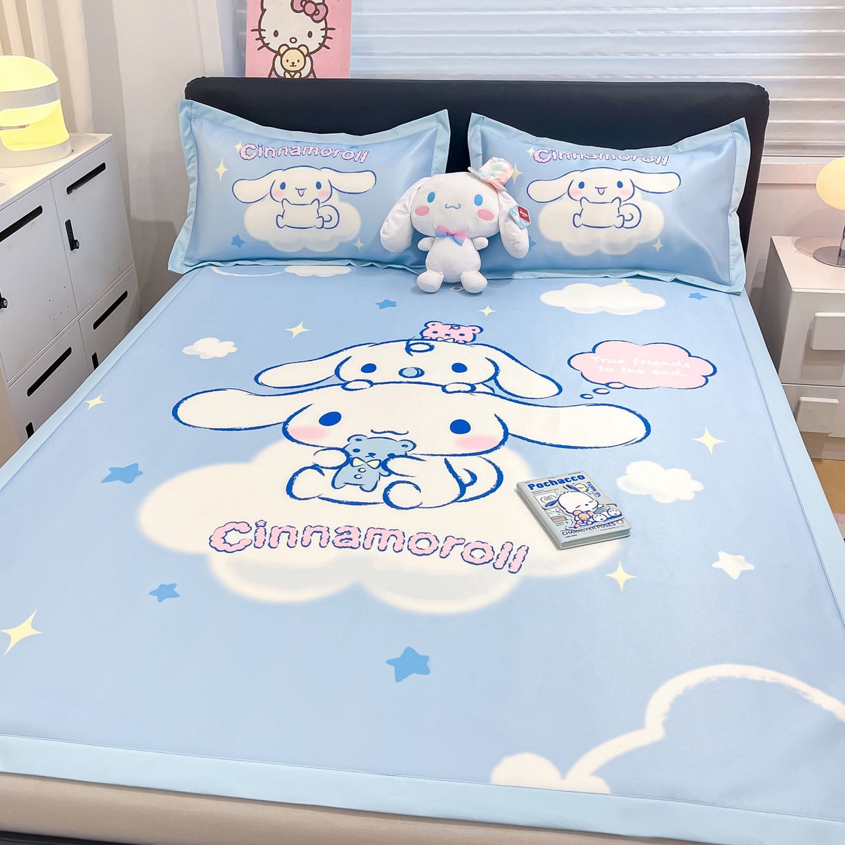 91家纺网 家纺一手货源 找家纺 暮思家居 2026新款正版授权A类大版数码印花三丽鸥1200D冰丝凉席可组合仿锦氨夏被 平铺款-云朵玉桂狗