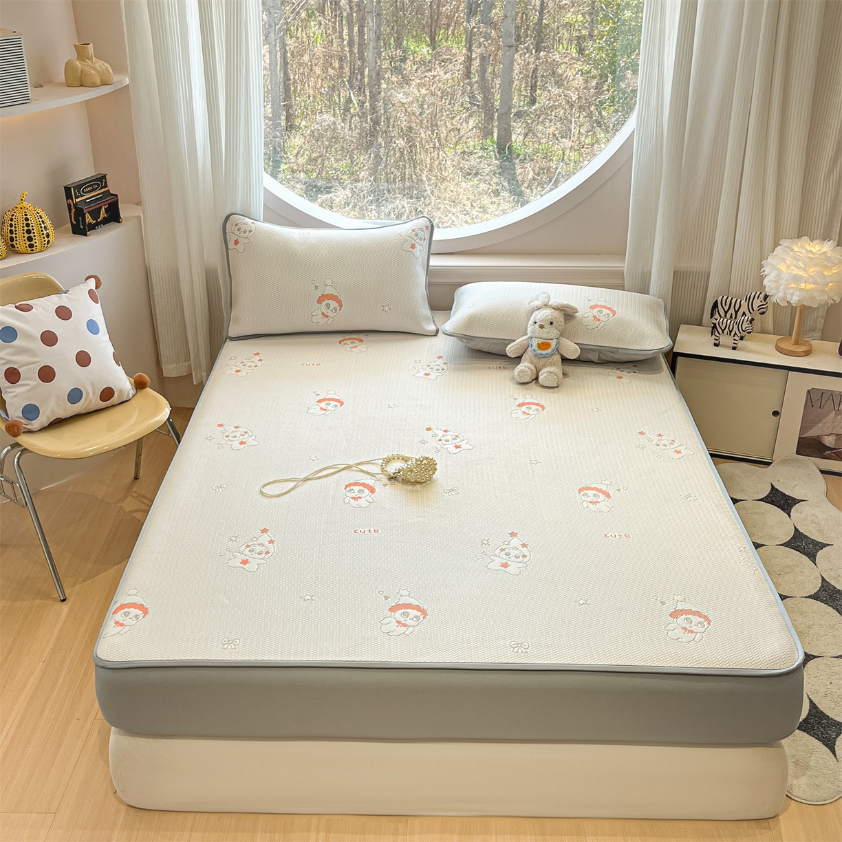 91家纺网 家纺一手货源 找家纺 天之澜家纺 2026新款PE凉豆豆凉席小红书热卖款A类冰豆豆凉席三件套可水洗豆豆凉席-床笠款 星星人