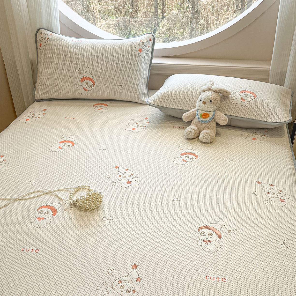 91家纺网 家纺一手货源 找家纺 天之澜家纺 2026新款PE凉豆豆凉席小红书热卖款A类冰豆豆凉席三件套可水洗豆豆凉席-床笠款 星星人