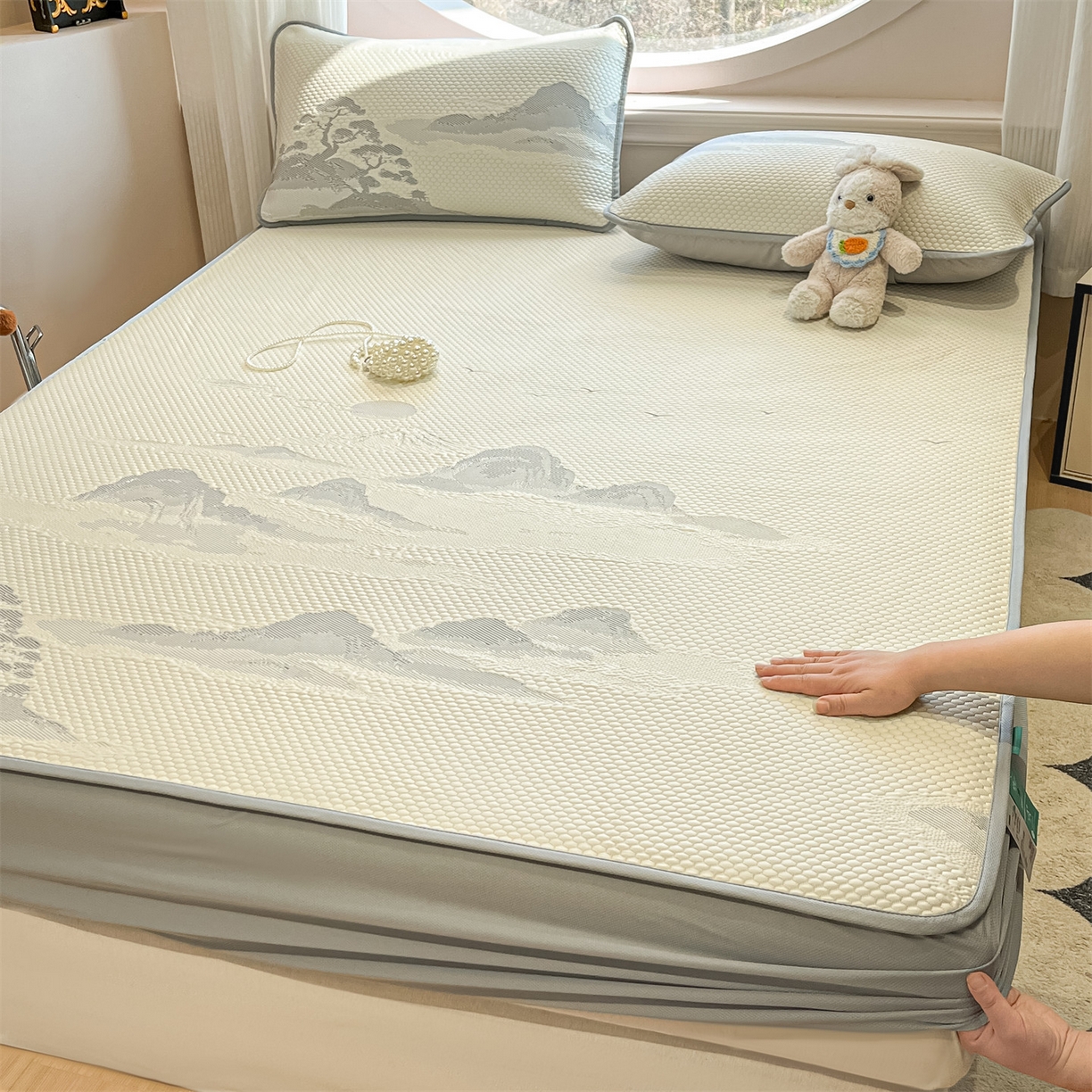 91家纺网 家纺一手货源 找家纺 （总）天之澜家纺 2026新款PE凉豆豆凉席小红书热卖款A类冰豆豆凉席三件套可水洗豆豆凉席-床笠款