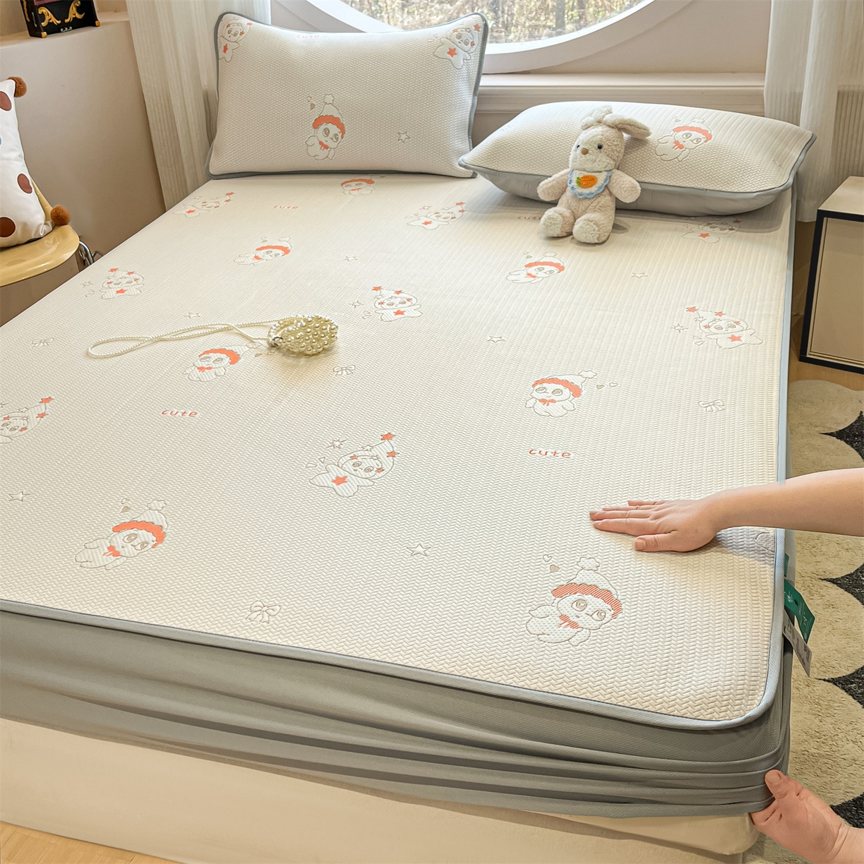 91家纺网 家纺一手货源 找家纺 （总）天之澜家纺 2026新款PE凉豆豆凉席小红书热卖款A类冰豆豆凉席三件套可水洗豆豆凉席-床笠款