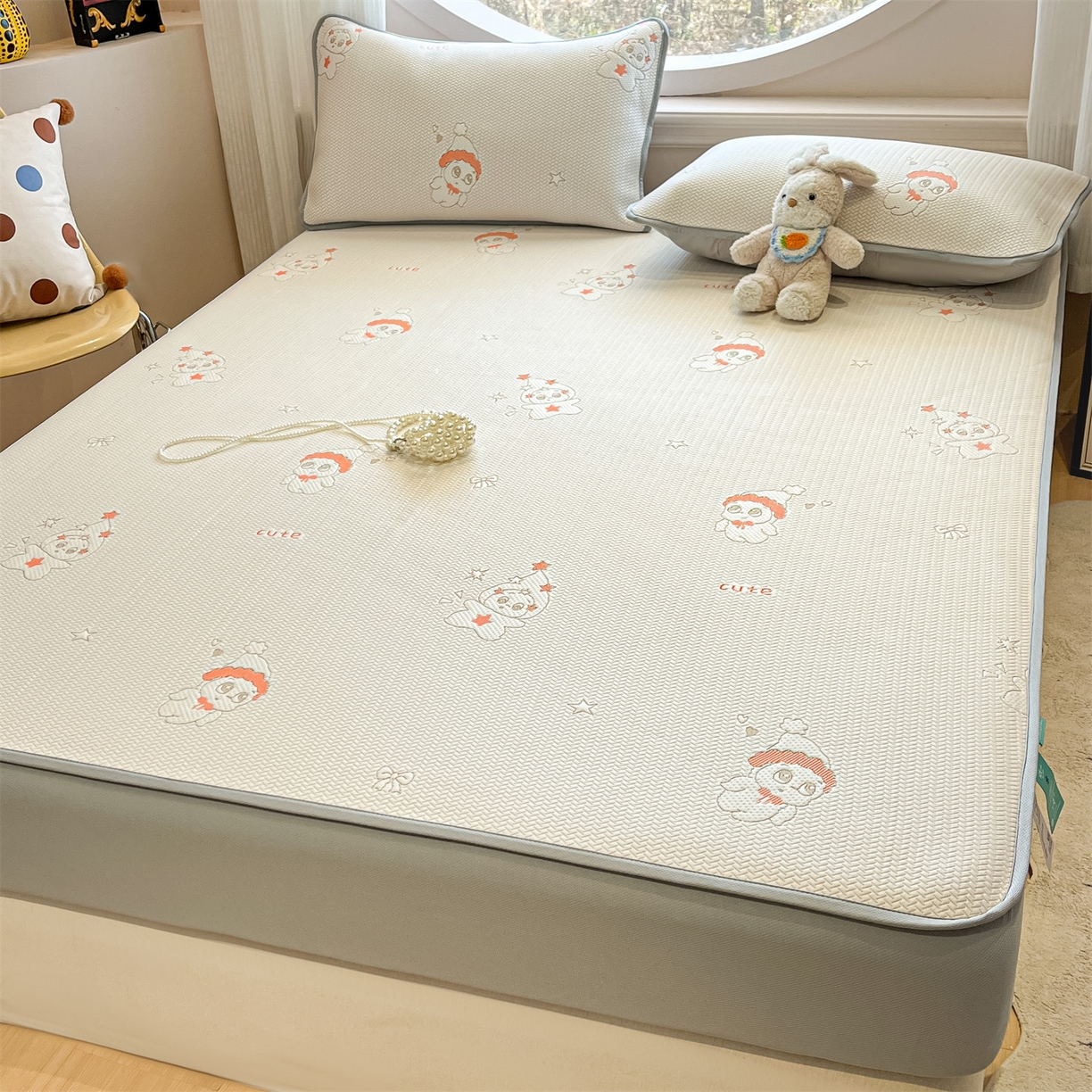 91家纺网 家纺一手货源 找家纺 天之澜家纺 2026新款PE凉豆豆凉席小红书热卖款A类冰豆豆凉席三件套可水洗豆豆凉席-床笠款 星星人