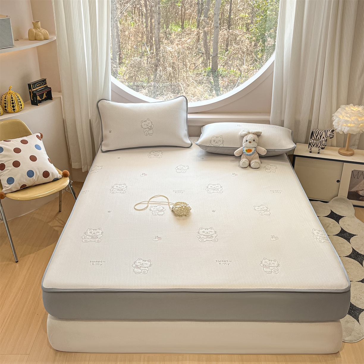 91家纺网 家纺一手货源 找家纺 天之澜家纺 2026新款PE凉豆豆凉席小红书热卖款A类冰豆豆凉席三件套可水洗豆豆凉席-床笠款 招财猫