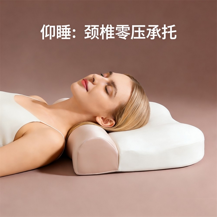 91家纺网 家纺一手货源 找家纺 土多多枕芯 2026新款二合一护颈枕牵引记忆枕芯锦氨透气凉感零压深睡记忆枕头枕芯-拍摄二模特图 零压记忆牵引枕-白+粉玉