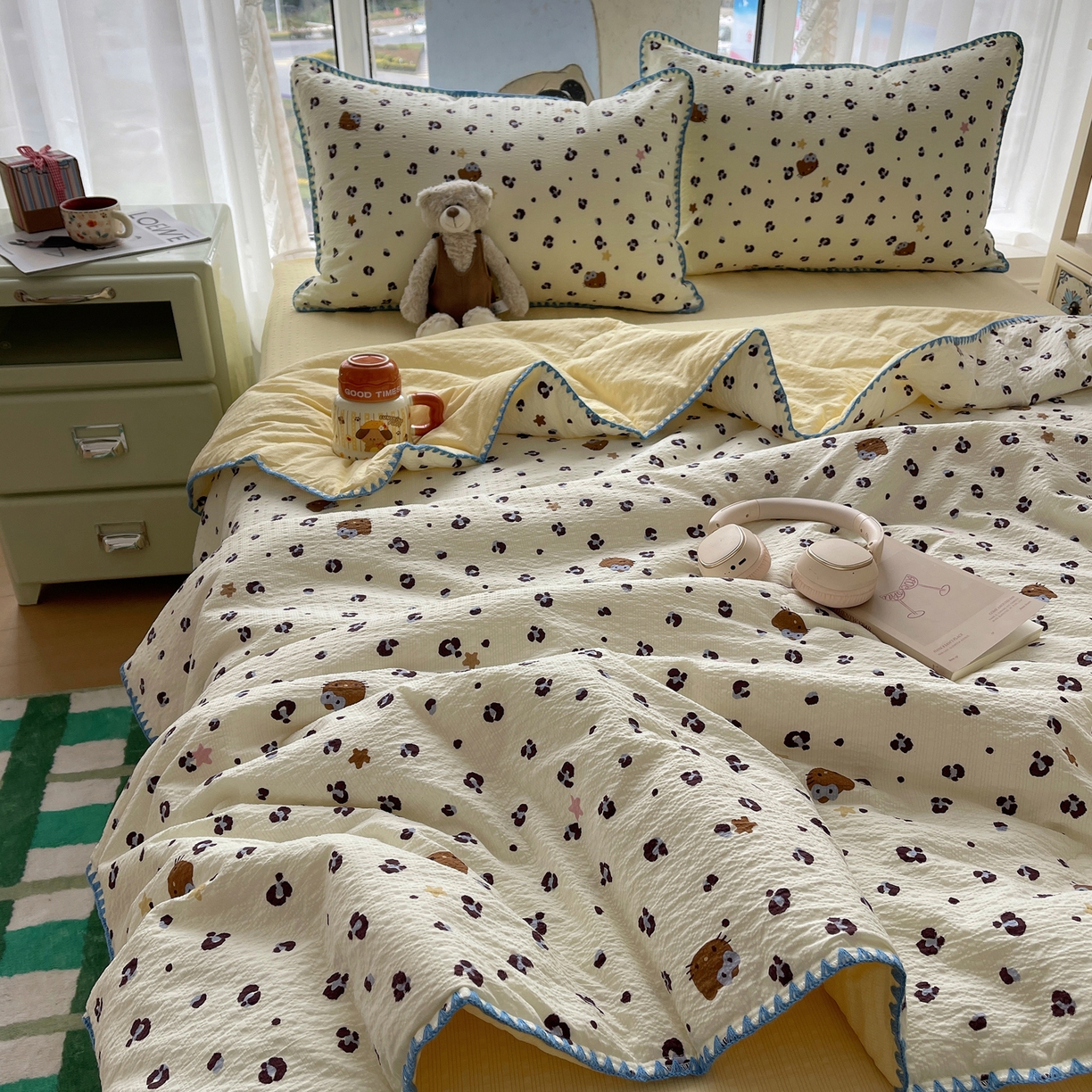 91家纺网 家纺一手货源 找家纺 （总）贝扬思家纺 2026新款泡芙纱贝壳边夏被套件-欧包系列（今天也只做被快乐包裹的小朋友）