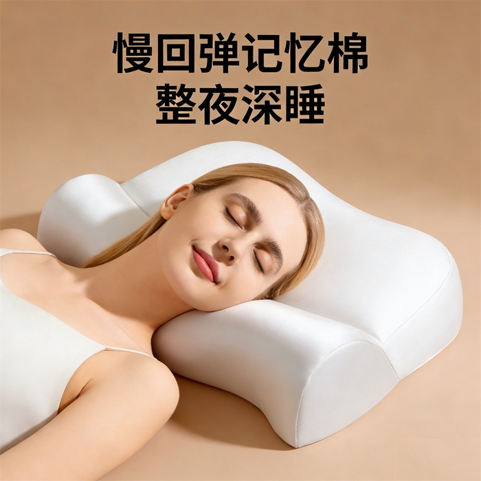 91家纺网 家纺一手货源 找家纺 土多多枕芯 2026新款二合一护颈枕牵引记忆枕芯锦氨透气凉感零压深睡记忆枕头枕芯-拍摄二模特图 零压记忆牵引枕-白+灰色