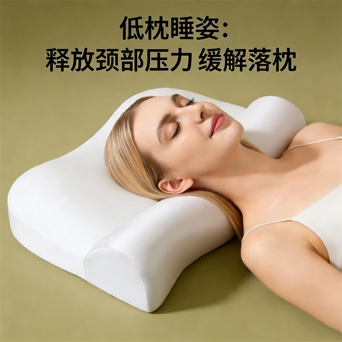 91家纺网 家纺一手货源 找家纺 土多多枕芯 2026新款二合一护颈枕牵引记忆枕芯锦氨透气凉感零压深睡记忆枕头枕芯-拍摄二模特图 零压记忆牵引枕-白+灰色