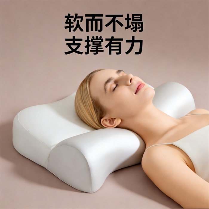 91家纺网 家纺一手货源 找家纺 土多多枕芯 2026新款二合一护颈枕牵引记忆枕芯锦氨透气凉感零压深睡记忆枕头枕芯-拍摄二模特图 零压记忆牵引枕-白+灰色