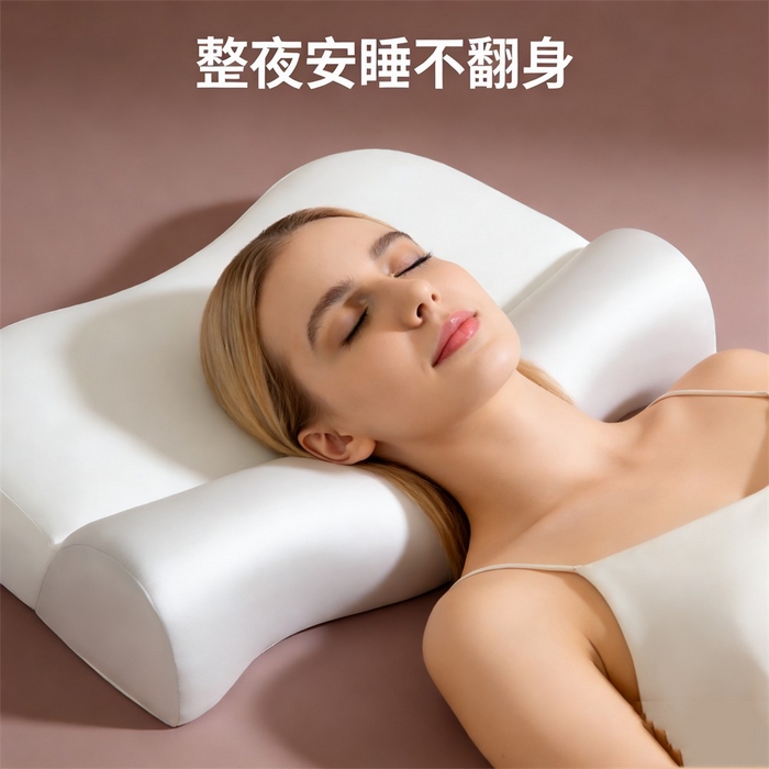 91家纺网 家纺一手货源 找家纺 土多多枕芯 2026新款二合一护颈枕牵引记忆枕芯锦氨透气凉感零压深睡记忆枕头枕芯-拍摄二模特图 零压记忆牵引枕-白+灰色