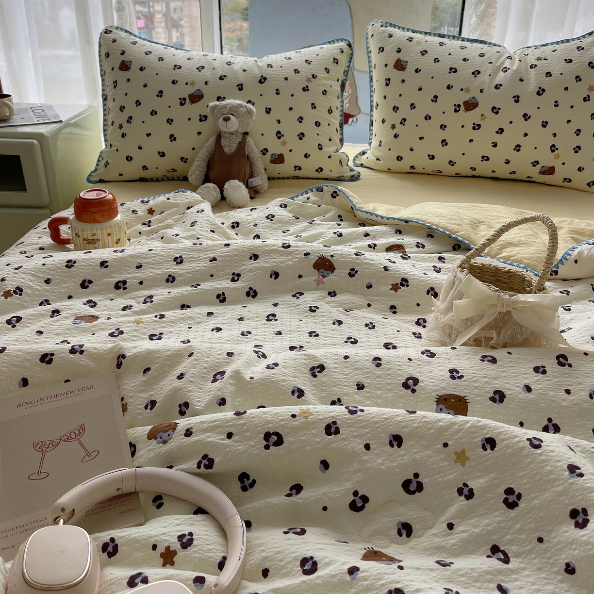 91家纺网 家纺一手货源 找家纺 （总）贝扬思家纺 2026新款泡芙纱贝壳边夏被套件-欧包系列（今天也只做被快乐包裹的小朋友）