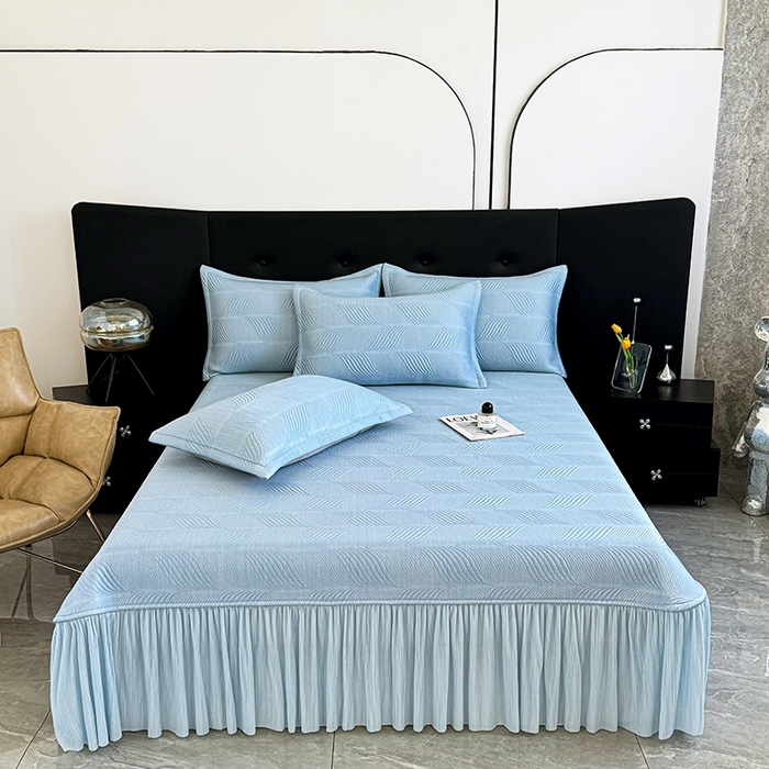 91家纺网 家纺一手货源 找家纺 （总）金绣美居 2026新款高分子PE复合压褶床裙凉席-冰川