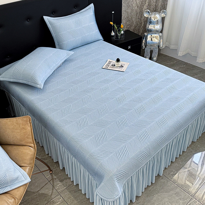 91家纺网 家纺一手货源 找家纺 金绣美居 2026新款高分子PE复合压褶床裙凉席-冰川 冰川-蓝色