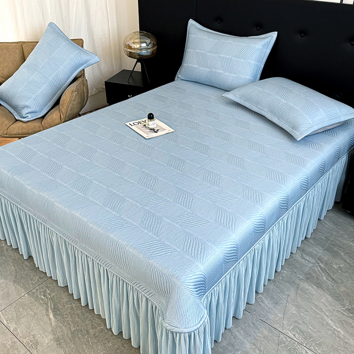 91家纺网 家纺一手货源 找家纺 金绣美居 2026新款高分子PE复合压褶床裙凉席-冰川 冰川-蓝色