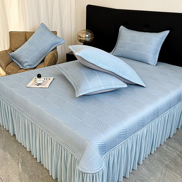 91家纺网 家纺一手货源 找家纺 金绣美居 2026新款高分子PE复合压褶床裙凉席-冰川 冰川-蓝色