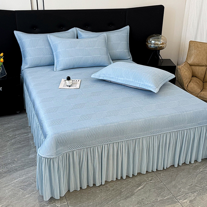 91家纺网 家纺一手货源 找家纺 金绣美居 2026新款高分子PE复合压褶床裙凉席-冰川 冰川-蓝色