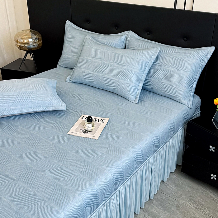 91家纺网 家纺一手货源 找家纺 金绣美居 2026新款高分子PE复合压褶床裙凉席-冰川 冰川-蓝色