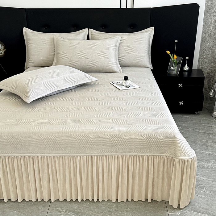 91家纺网 家纺一手货源 找家纺 金绣美居 2026新款高分子PE复合压褶床裙凉席-冰川 冰川-香槟色