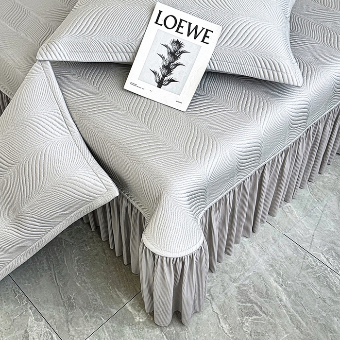 91家纺网 家纺一手货源 找家纺 金绣美居 2026新款高分子PE复合压褶床裙凉席-冰川 冰川-灰色