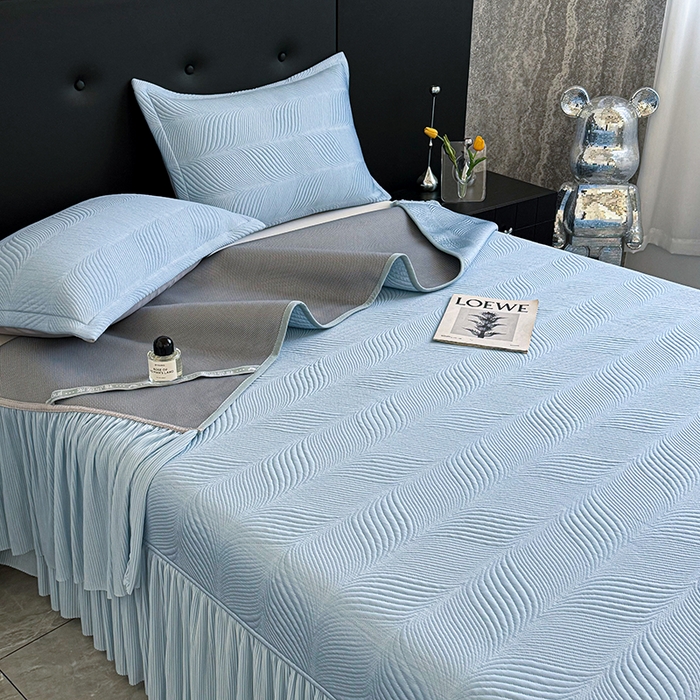 91家纺网 家纺一手货源 找家纺 金绣美居 2026新款高分子PE复合压褶床裙凉席-冰川 冰川-蓝色