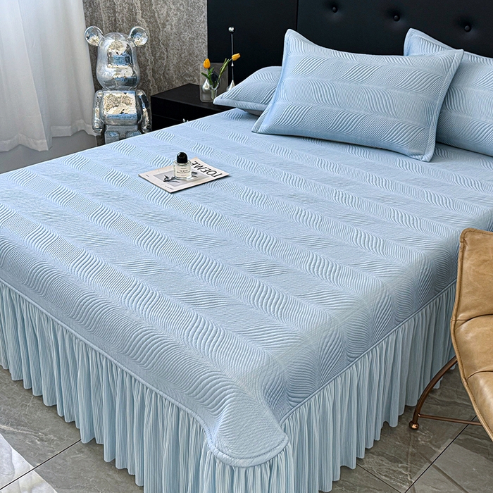 91家纺网 家纺一手货源 找家纺 金绣美居 2026新款高分子PE复合压褶床裙凉席-冰川 冰川-蓝色