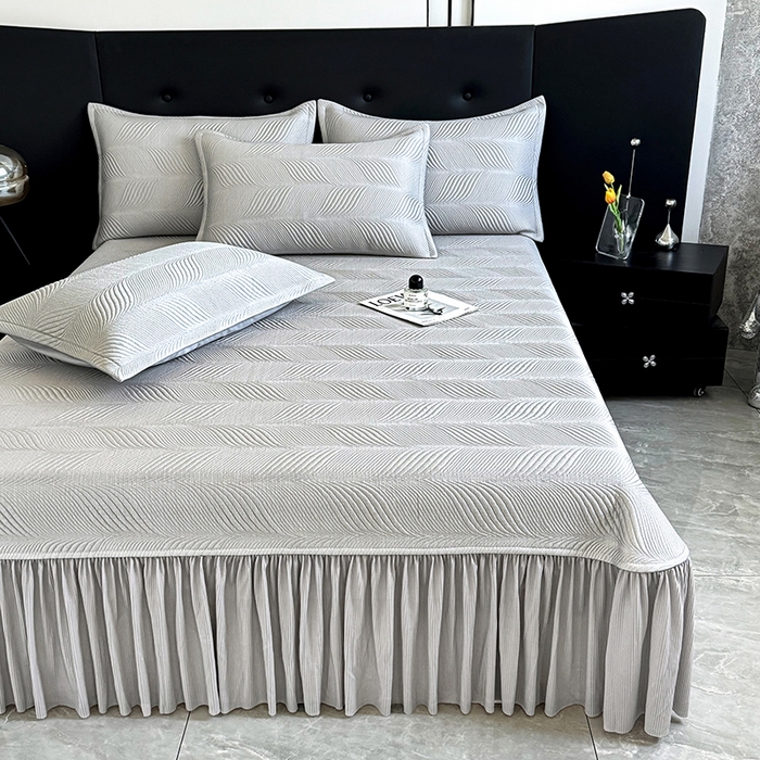 91家纺网 家纺一手货源 找家纺 金绣美居 2026新款高分子PE复合压褶床裙凉席-冰川 冰川-灰色