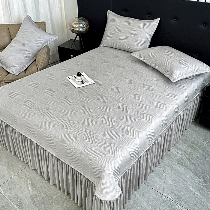91家纺网 家纺一手货源 找家纺 金绣美居 2026新款高分子PE复合压褶床裙凉席-冰川 冰川-灰色