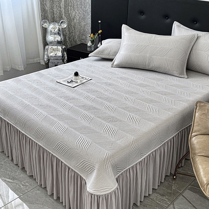 91家纺网 家纺一手货源 找家纺 金绣美居 2026新款高分子PE复合压褶床裙凉席-冰川 冰川-灰色