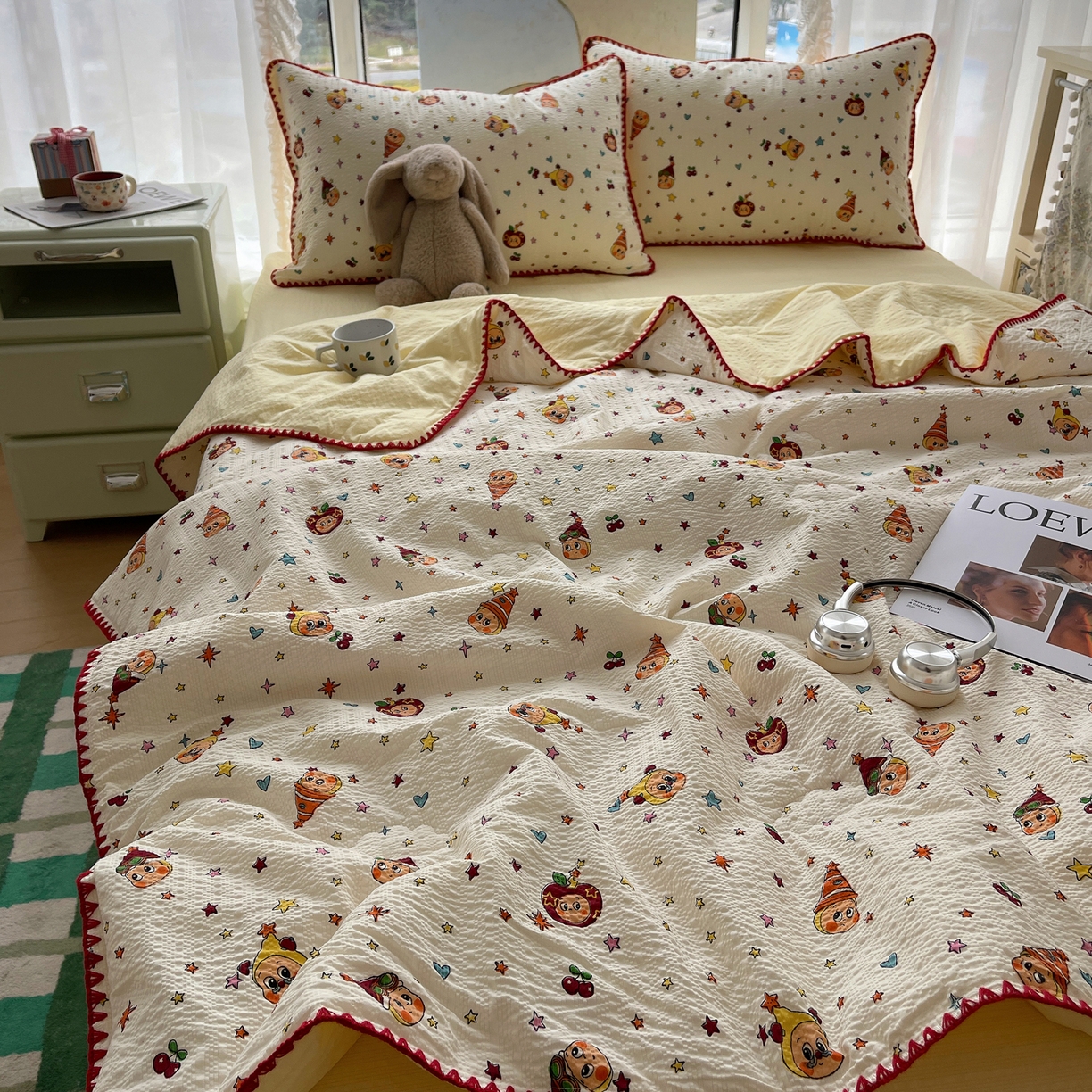 贝扬思家纺 2026新款泡芙纱贝壳边夏被套件-欧包系列（今天也只做被快乐包裹的小朋友） 欧包-旧街星星