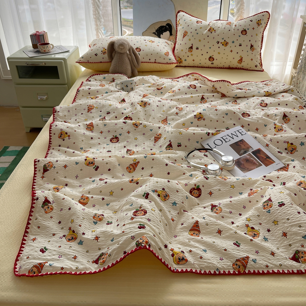 91家纺网 家纺一手货源 找家纺 贝扬思家纺 2026新款泡芙纱贝壳边夏被套件-欧包系列（今天也只做被快乐包裹的小朋友） 欧包-旧街星星