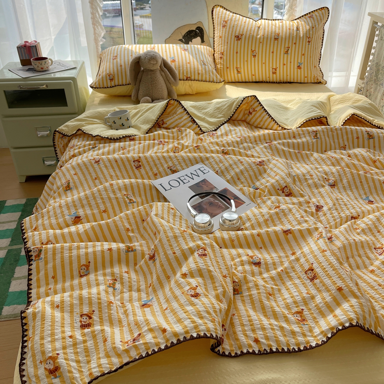 91家纺网 家纺一手货源 找家纺 贝扬思家纺 2026新款泡芙纱贝壳边夏被套件-欧包系列（今天也只做被快乐包裹的小朋友） 欧包-魔法星星