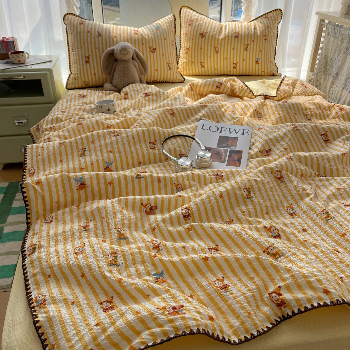 91家纺网 家纺一手货源 找家纺 贝扬思家纺 2026新款泡芙纱贝壳边夏被套件-欧包系列（今天也只做被快乐包裹的小朋友） 欧包-魔法星星