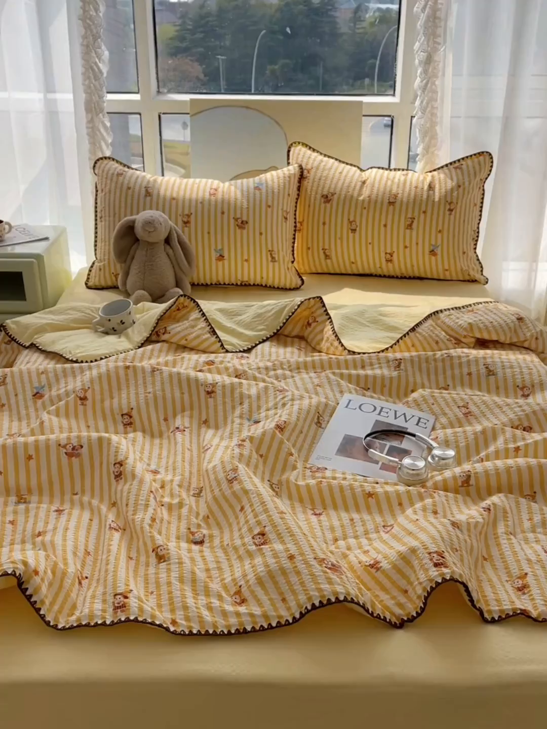 91家纺网 家纺一手货源 找家纺 贝扬思家纺 2026新款泡芙纱贝壳边夏被套件-欧包系列（今天也只做被快乐包裹的小朋友） 欧包-魔法星星