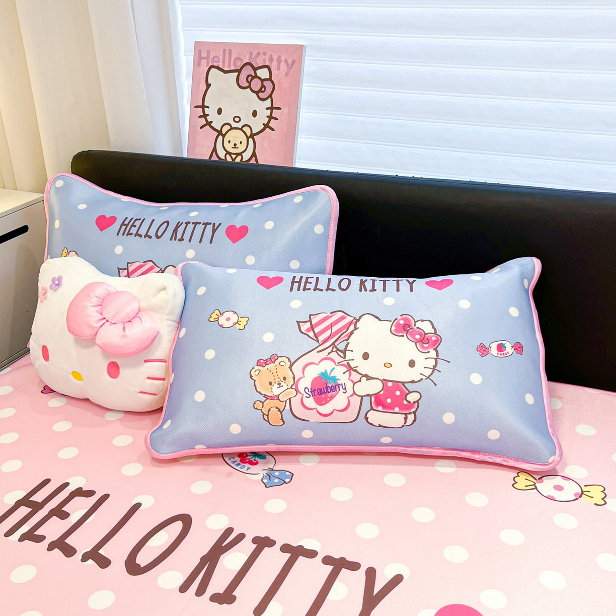 91家纺网 家纺一手货源 找家纺 暮思家居 2026新款正版授权A类大版数码印花三丽鸥1200D冰丝凉席可组合仿锦氨夏被 床笠款-草莓KT