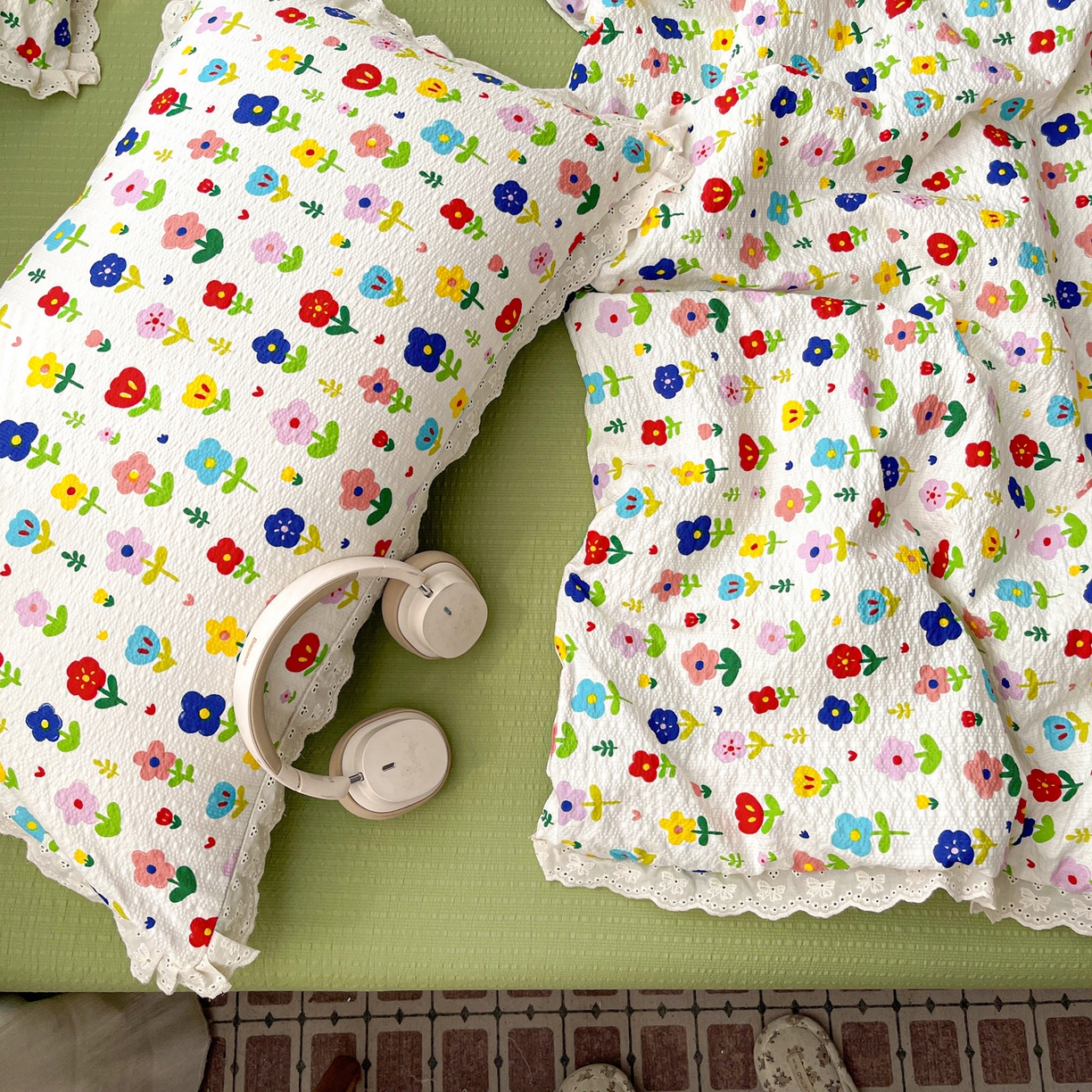 91家纺网 家纺一手货源 找家纺 优承佳生活馆 2026新款超柔高克重泡芙纱蝴蝶结全棉花边夏被套件单夏被 芬芳馥郁