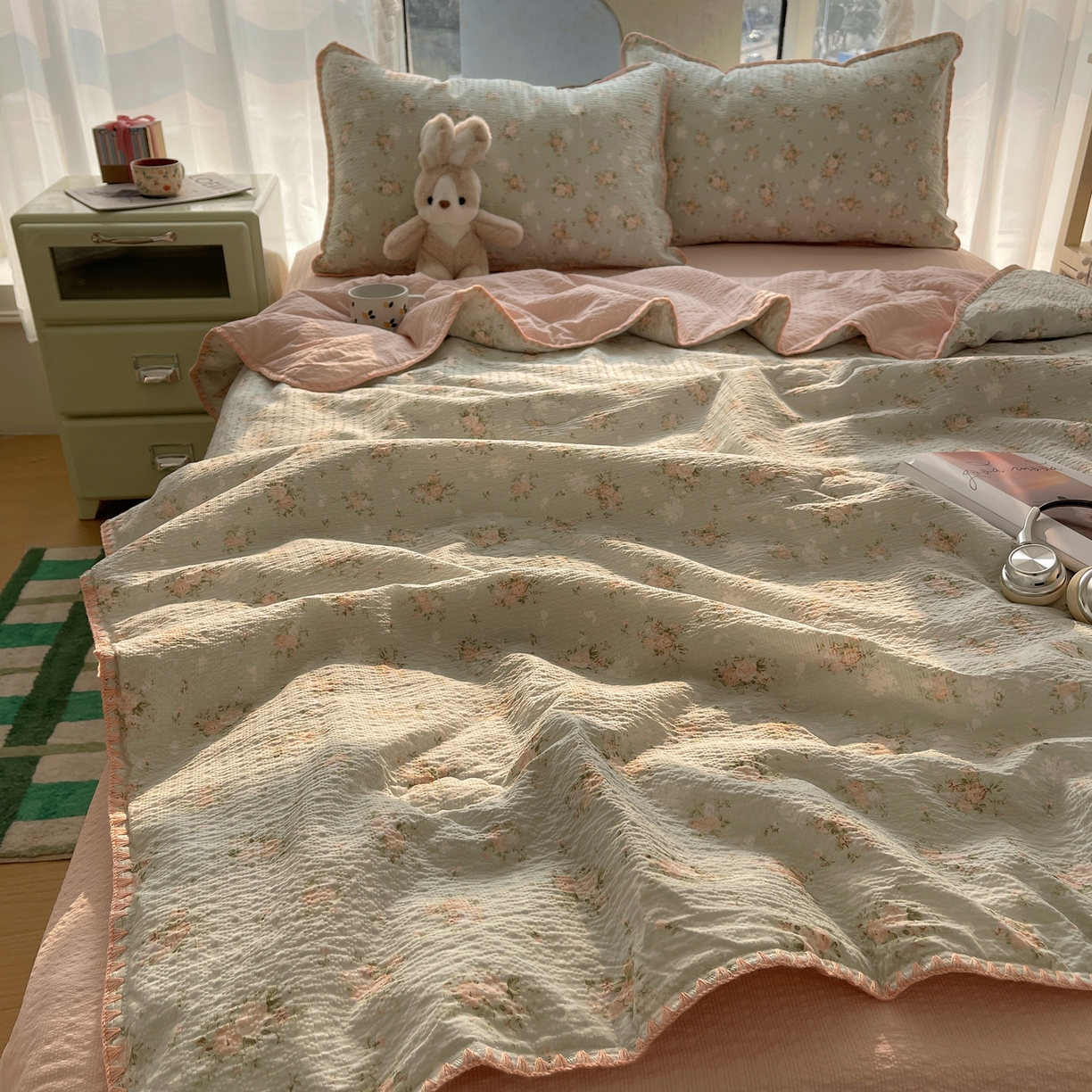 贝扬思家纺 2026新款泡芙纱贝壳边夏被套件-欧包系列（今天也只做被快乐包裹的小朋友） 欧包-柔诗意