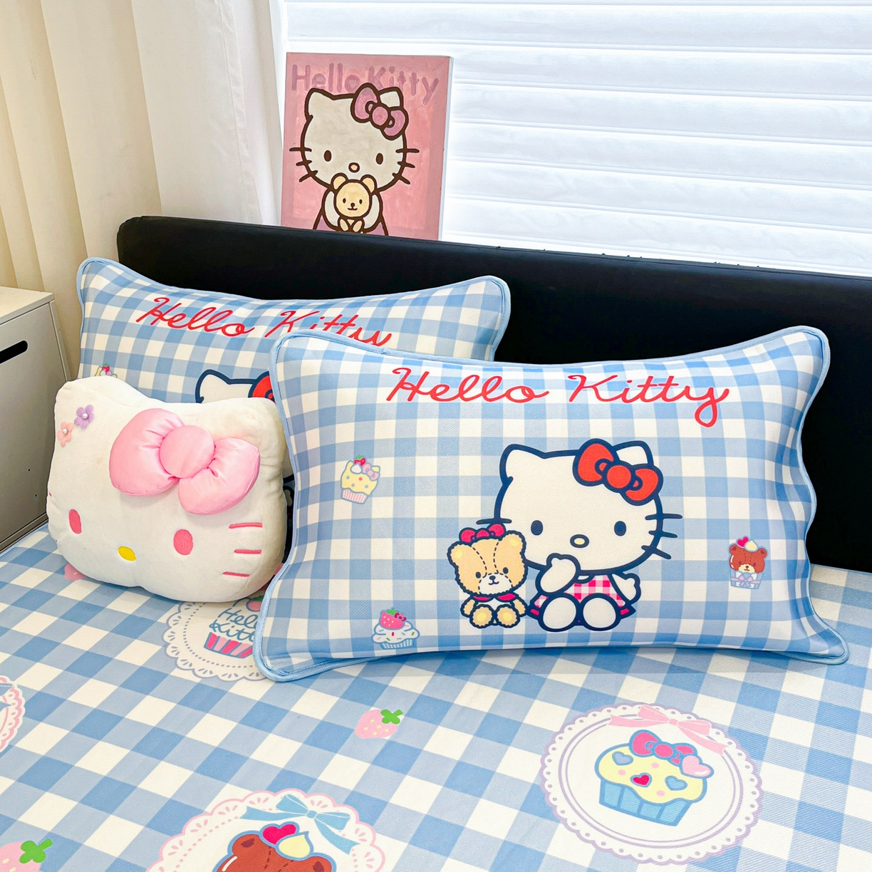 91家纺网 家纺一手货源 找家纺 暮思家居 2026新款正版授权A类大版数码印花三丽鸥1200D冰丝凉席可组合仿锦氨夏被 床笠款-格子KT