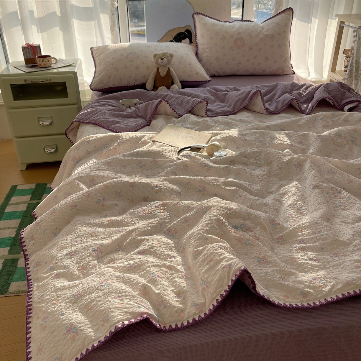 贝扬思家纺 2026新款泡芙纱贝壳边夏被套件-欧包系列（今天也只做被快乐包裹的小朋友） 欧包-碎花藏甜