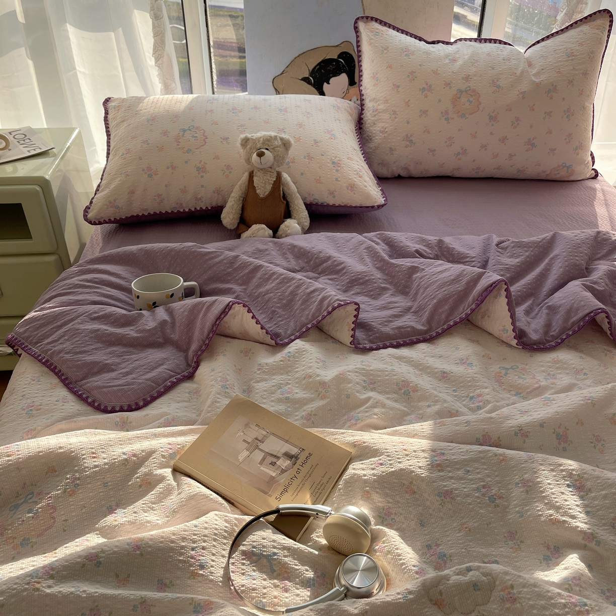 91家纺网 家纺一手货源 找家纺 贝扬思家纺 2026新款泡芙纱贝壳边夏被套件-欧包系列（今天也只做被快乐包裹的小朋友） 欧包-碎花藏甜