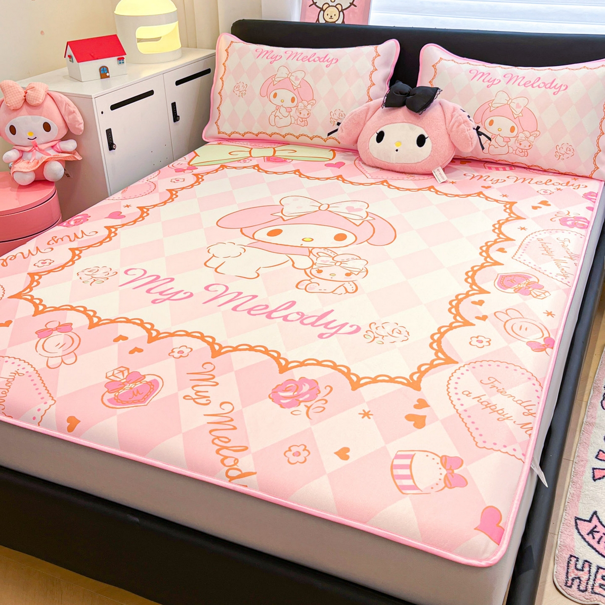 91家纺网 家纺一手货源 找家纺 暮思家居 2026新款正版授权A类大版数码印花三丽鸥1200D冰丝凉席可组合仿锦氨夏被 床笠款-公主美乐蒂