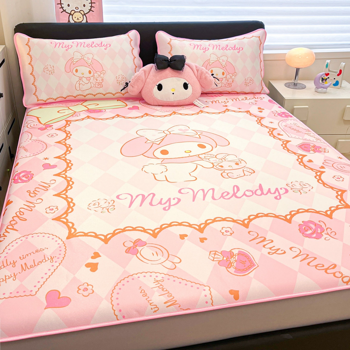 91家纺网 家纺一手货源 找家纺 暮思家居 2026新款正版授权A类大版数码印花三丽鸥1200D冰丝凉席可组合仿锦氨夏被 床笠款-公主美乐蒂