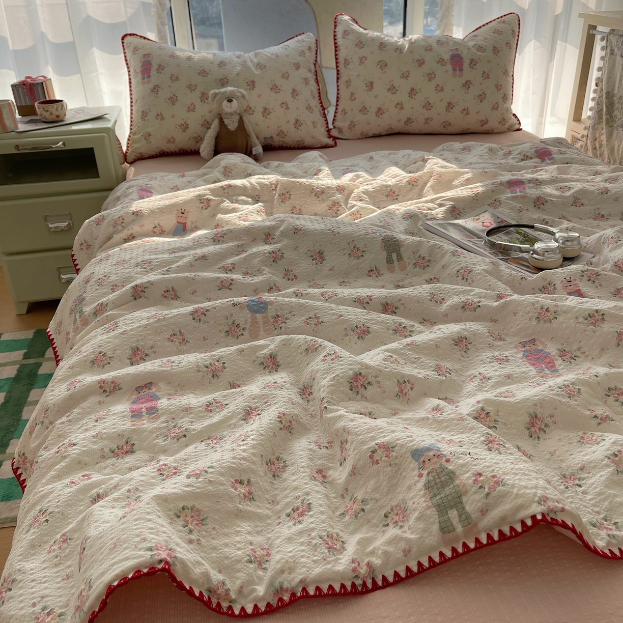 贝扬思家纺 2026新款泡芙纱贝壳边夏被套件-欧包系列（今天也只做被快乐包裹的小朋友） 欧包-甜卷兔兔